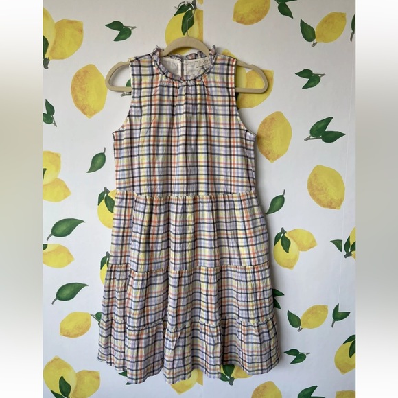 NWT Loft Cotton Plaid Colorful Lined High Neck Midi Dress Size XS - Picture 1 of 8